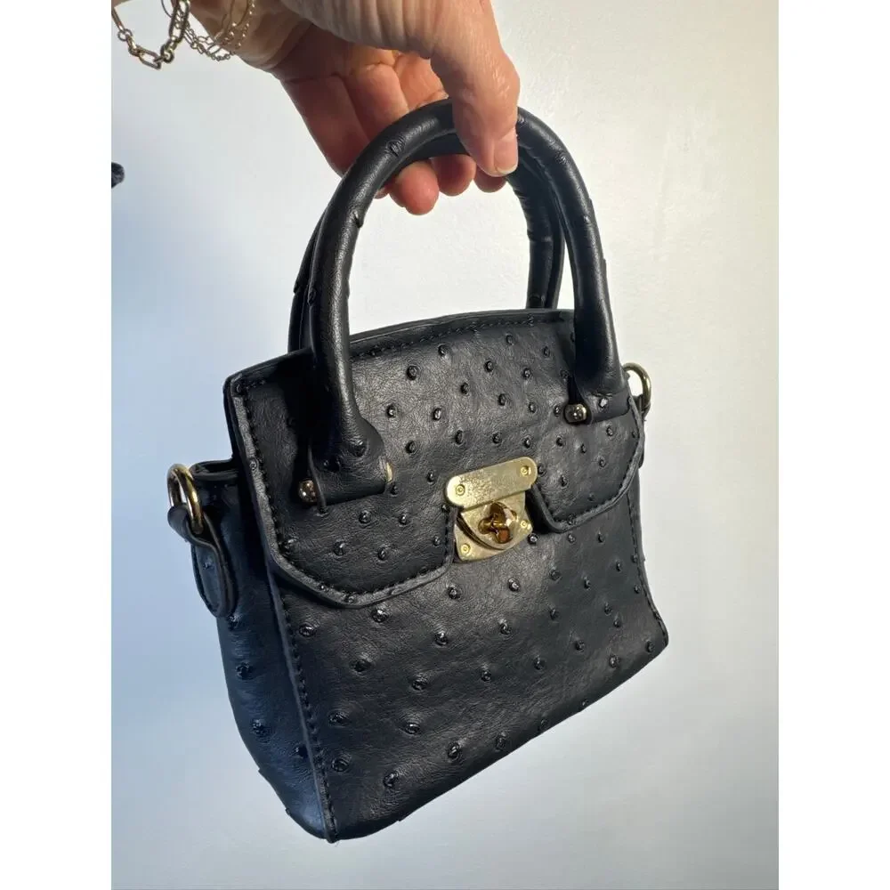 Mellow World Mini Faux Ostrich Leather Top Handle Handbag - Black & Gold